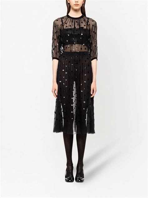 Prada Sequined Chiffon Polka Dot Midi Dress.